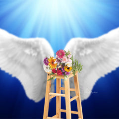 Lofaris White Angel Wings Flying Sunshine Funeral Backdrop