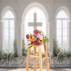 Lofaris White Arched Window Cross Easter Photo Backdrop