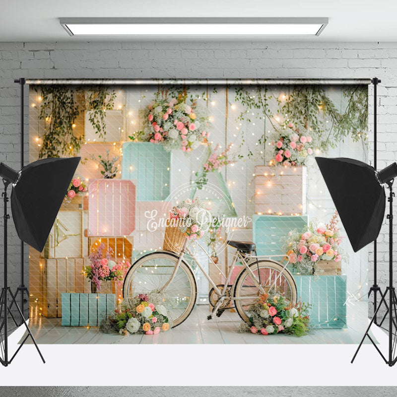 Lofaris White Bike Light Sparkle Floral Cake Smash Backdrop