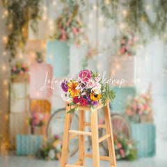 Lofaris White Bike Light Sparkle Floral Cake Smash Backdrop