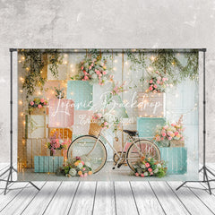 Lofaris White Bike Light Sparkle Floral Cake Smash Backdrop