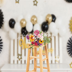 Lofaris White Black Balloons Birthday Cake Smash Backdrop