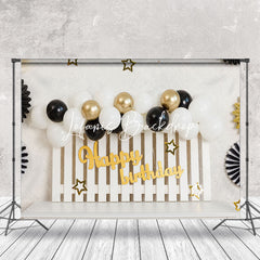 Lofaris White Black Balloons Birthday Cake Smash Backdrop