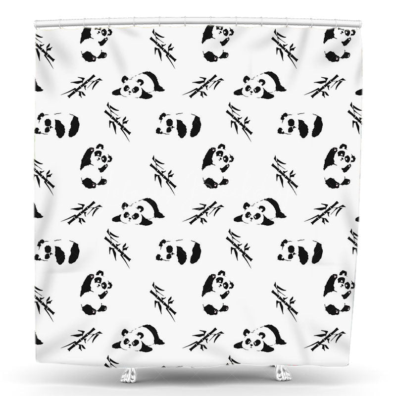 Lofaris White Black Bamboo Cute Panda Animal Shower Curtain