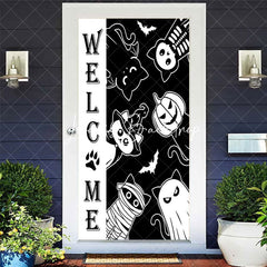 Lofaris White Black Cats Halloween Welcome Home Door Cover