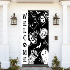 Lofaris White Black Cats Halloween Welcome Home Door Cover