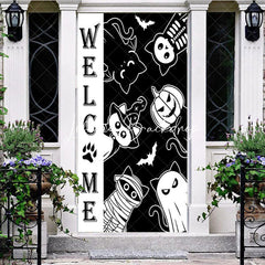 Lofaris White Black Cats Halloween Welcome Home Door Cover