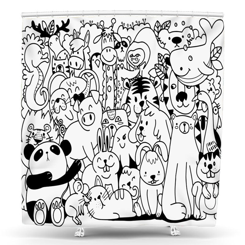 Lofaris White Black Cute Animals Shower Curtain For Bathtub