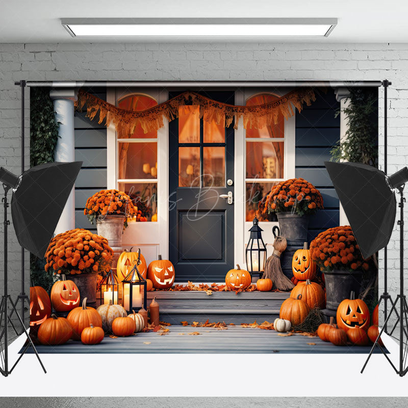 Lofaris White Black Door Pumpkins Floral Autumn Backdrop