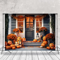 Lofaris White Black Door Pumpkins Floral Autumn Backdrop