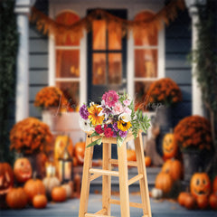 Lofaris White Black Door Pumpkins Floral Autumn Backdrop