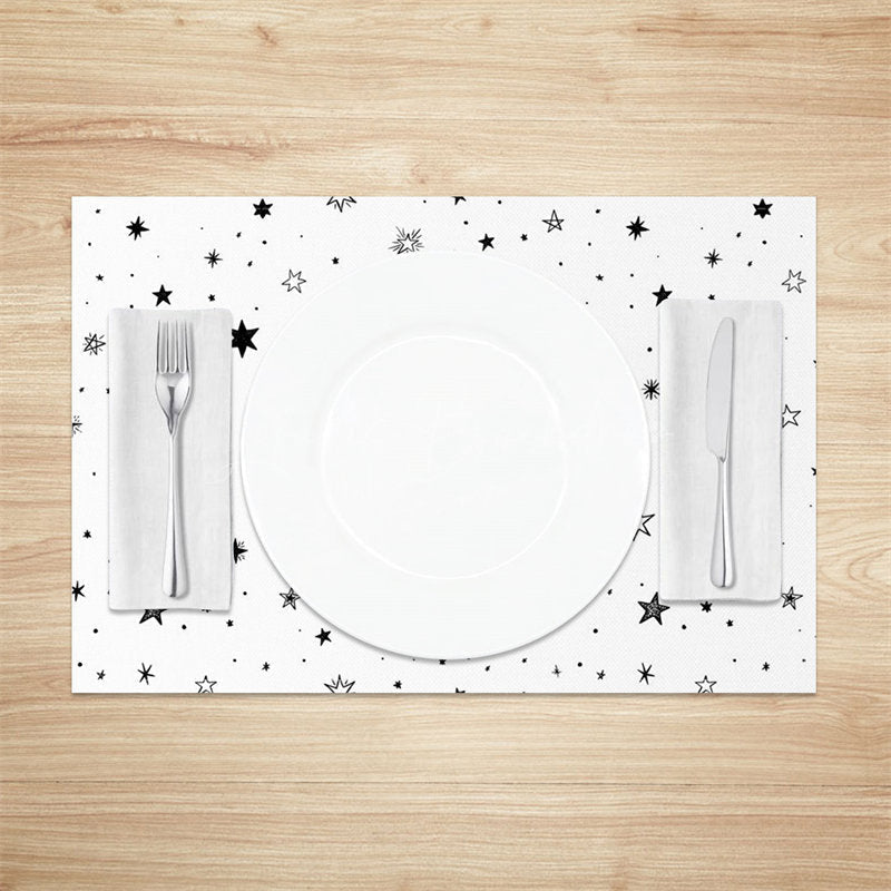 Lofaris White Black Stars Seamless Fabric Set Of 4 Placemats