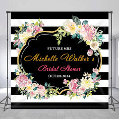 Lofaris White Black Stripe Floral Custom Bridal Shower Backdrop