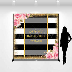 Lofaris White Black Stripe Flower Custom Birthday Backdrop