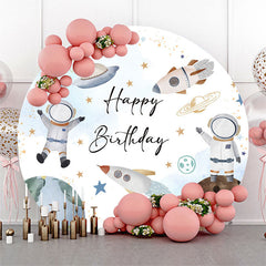 Lofaris White Blue Astronanut Galaxy Round Birthday Backdrop