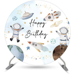 Lofaris White Blue Astronanut Galaxy Round Birthday Backdrop