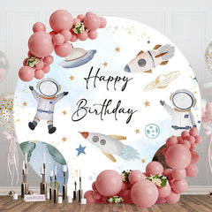 Lofaris White Blue Astronanut Galaxy Round Birthday Backdrop