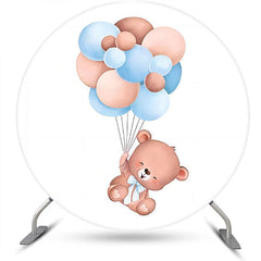 Lofaris White Blue Bear Balloon Round Baby Shower Backdrop