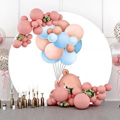 Lofaris White Blue Bear Balloon Round Baby Shower Backdrop