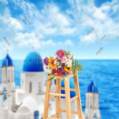 Lofaris White Blue Castle Sea Seagull Sky Summer Backdrop