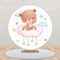 Lofaris White Blue Cloud Bear Circle Baby Shower Backdrop