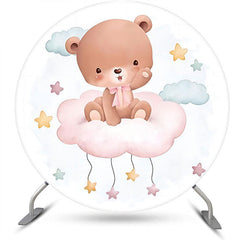 Lofaris White Blue Cloud Bear Circle Baby Shower Backdrop