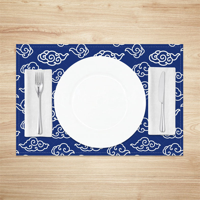 Lofaris White Blue Clouds Repeat Dining Set Of 4 Placemats