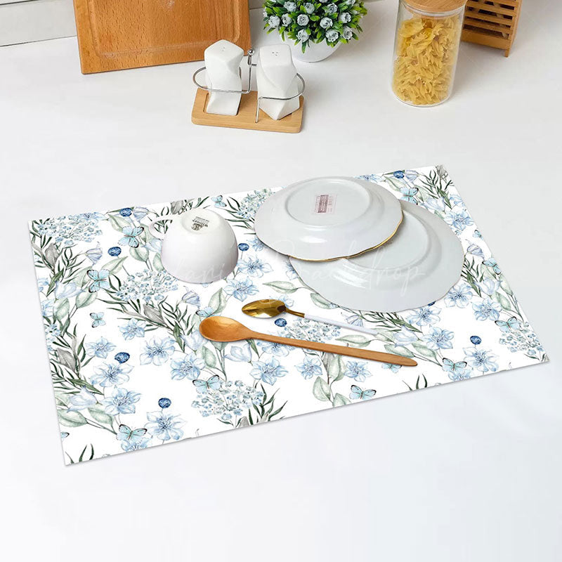 Lofaris White Blue Floral Greenery Spring Set Of 4 Placemats