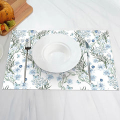 Lofaris White Blue Floral Greenery Spring Set Of 4 Placemats