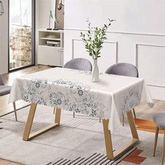 Lofaris White Blue Floral Leaves Faded Rectangle Tablecloth