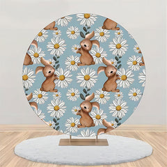 Lofaris White Blue Floral Rabbits Round Birthday Backdrop