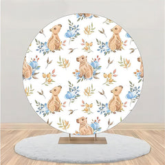 Lofaris White Blue Floral Wombat Round Birthday Backdrop