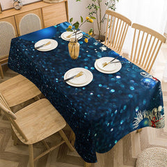 Lofaris White Blue Glitter Ball Bokeh Christmas Tablecloth