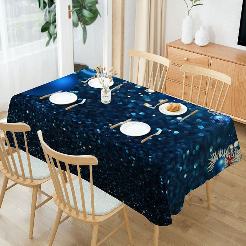 Lofaris White Blue Glitter Ball Bokeh Christmas Tablecloth