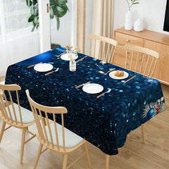 Lofaris White Blue Glitter Ball Bokeh Christmas Tablecloth