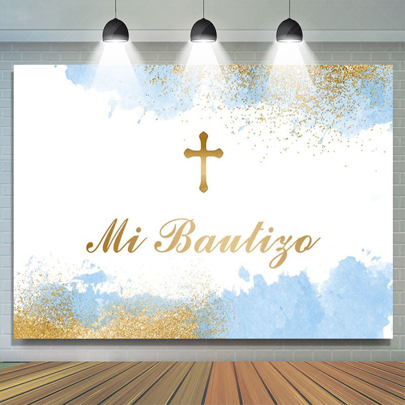 Lofaris White Blue Gold Cross Mi Bautizo Baptism Backdrop