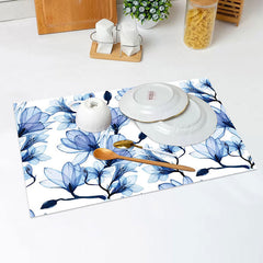 Lofaris White Blue Ink Floral Vintage Set Of 4 Placemats