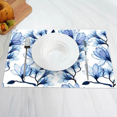 Lofaris White Blue Ink Floral Vintage Set Of 4 Placemats