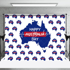 Lofaris White Blue Map Tiles Happy Australia Day Backdrop