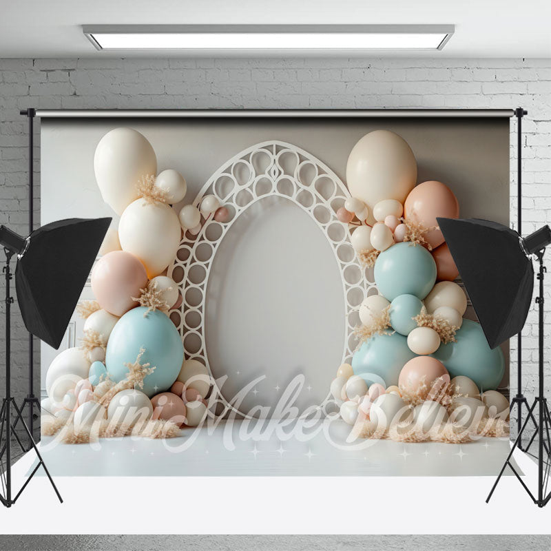 Lofaris White Blue Pink Boho Balloon Backdrop For Cake Smash