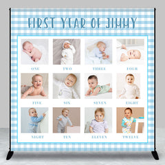 Lofaris White Blue Plaid Custom 1st Birthday Photo Backdrop