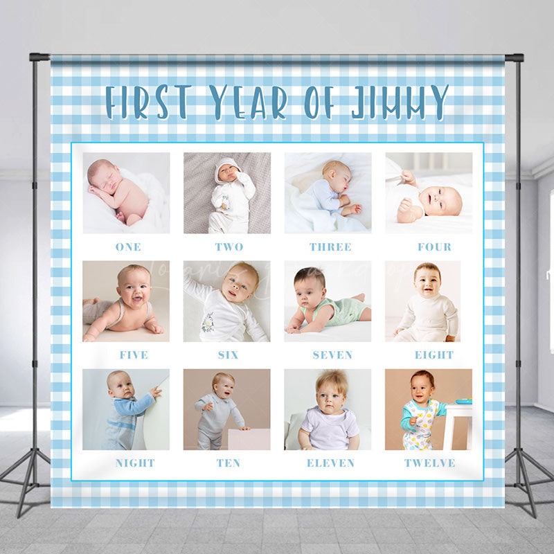 Lofaris White Blue Plaid Custom 1st Birthday Photo Backdrop