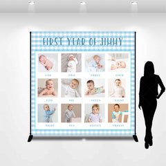 Lofaris White Blue Plaid Custom 1st Birthday Photo Backdrop