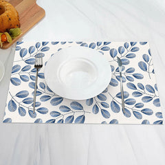 Lofaris White Blue Plant Leaves Modern Set Of 4 Placemats