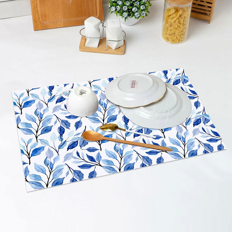 Lofaris White Blue Plant Leaves Vintage Set Of 4 Placemats