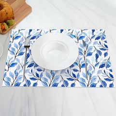 Lofaris White Blue Plant Leaves Vintage Set Of 4 Placemats