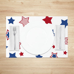 Lofaris White Blue Red Stars Lines Dining Set Of 4 Placemats