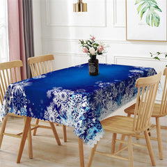 Lofaris White Blue Snow Christmas Pattern Rectangle Tablecloth