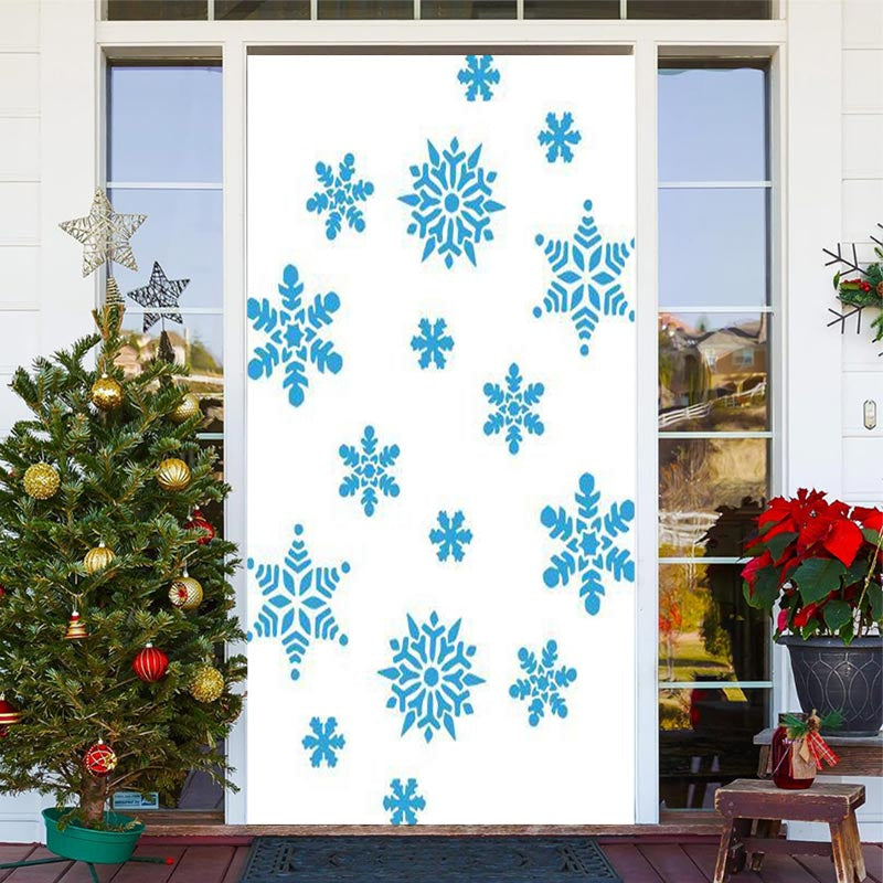 Lofaris White Blue Snowflakes Simple Christmas Door Cover