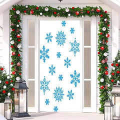 Lofaris White Blue Snowflakes Simple Christmas Door Cover